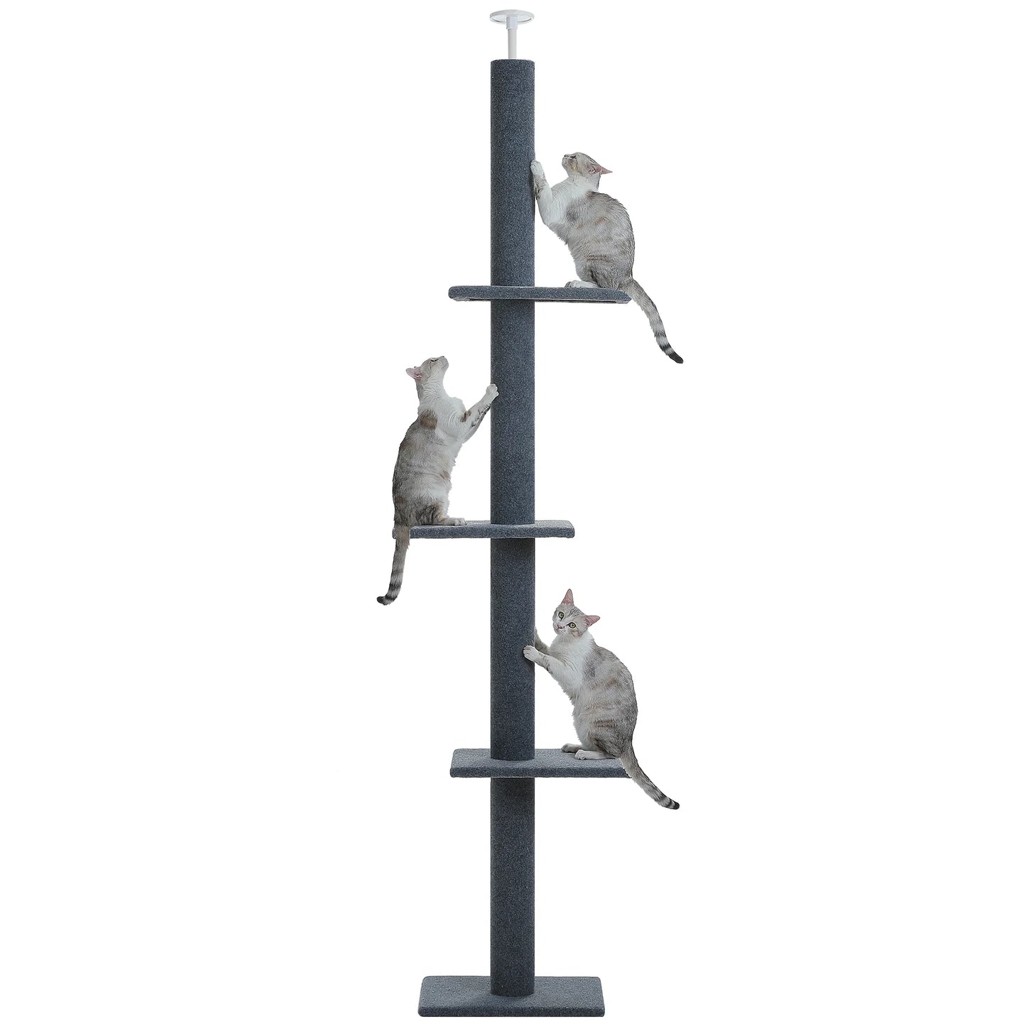 90-107" Floor to Ceiling Cat Tree Tower 4 Tier Tall Cat Climbing Posts Adjustable, Gray