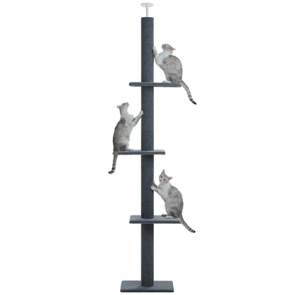 90-107" Floor to Ceiling Cat Tree Tower 4 Tier Tall Cat Climbing Posts Adjustable, Gray