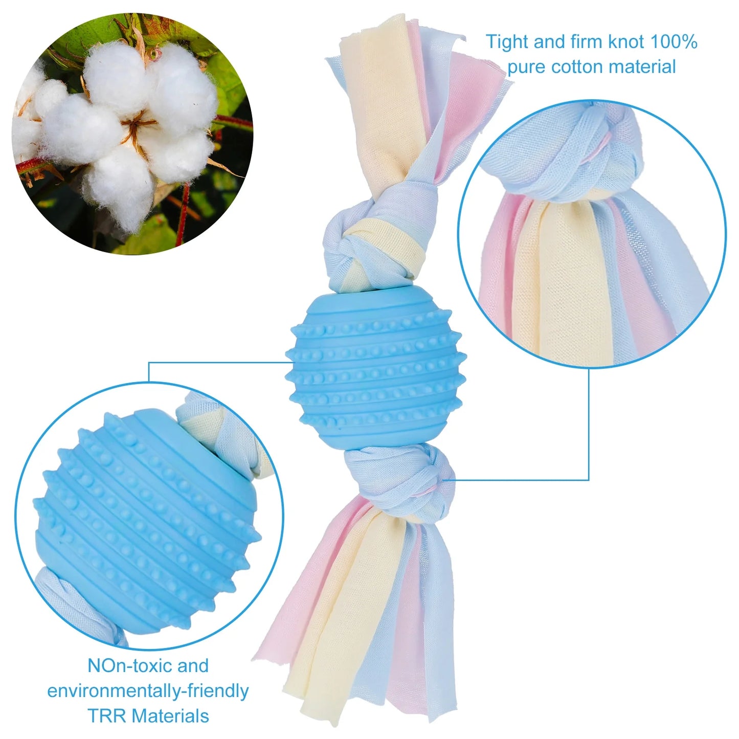 7 Pcs Puppy Chew Toys for Teething Cleaning, Teething Rubber Toys for Puppy, Interactive Dog Soothes Gums and Pain Lessens Toys, Dog Toys with Rope for Aggressive Chewers Small Dogs(Blue)