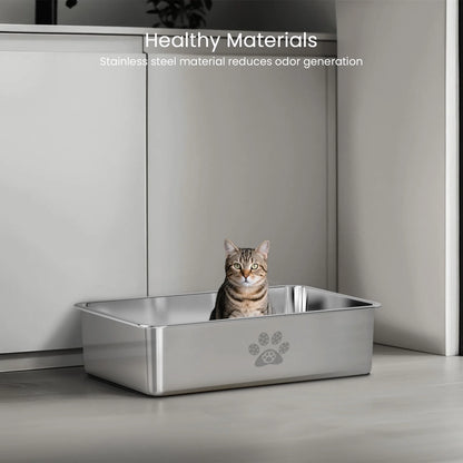 Cat Litter Box with High Sides Large Stainless Steel Cat Litter Pan 23.6" X 15.7" X 5.9"