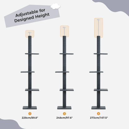 90-107" Floor to Ceiling Cat Tree Tower 4 Tier Tall Cat Climbing Posts Adjustable, Gray